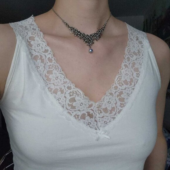 Vintage silver princess necklace with a blue pearl - Picture 5 of 10